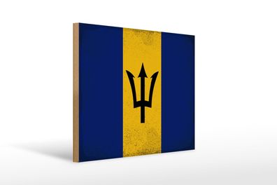 Holzschild Flagge Barbados 40x30 cm Flag of Barbados Vintage Schild wooden sign
