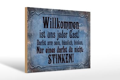 Holzschild Spruch 30x20 cm Willkommen ist uns jeder Gast Deko Schild wooden sign
