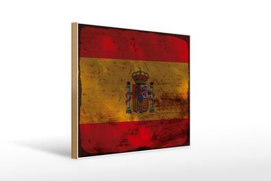 Holzschild Flagge Spanien 40x30 cm Flag of Spain Rost Deko Schild wooden sign