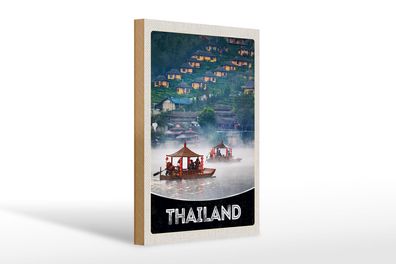 Holzschild Reise 20x30 cm Thailand Asien Fluss Häuser Boot Schild wooden sign