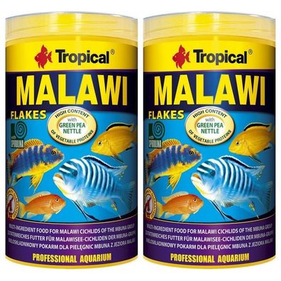 2x Tropical Malawi Flakes 1000ml Flocken Barschfutter Aquarium Nahrung Fische