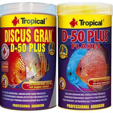 1000ml Tropical Discus Gran + 1000ml Discus Flocken Diskus Fischfutter Granulat