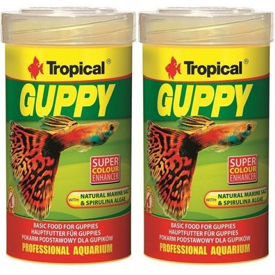 2x Tropical Guppy 250ml Flockenfutter Lebendgebärdende Platy Molly Fische
