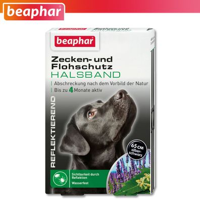 Beaphar Zecken- und Flohschutz Halsband 65 cm für Hunde - reflektierend -