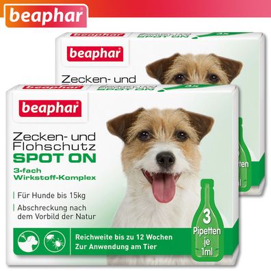 Beaphar 2x Zecken- & Flohschutz SPOT-ON für kleine bis mittlere Hunde (je 3x1ml)