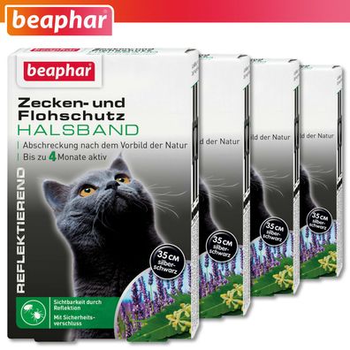 Beaphar 4 x Zecken-Flohband f. Katzen gegen Zecken und Flöhe reflektierend 35 cm