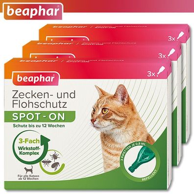 Beaphar 3x Zecken- & Flohschutz SPOT-ON für Katzen (je 3x0,8ml)