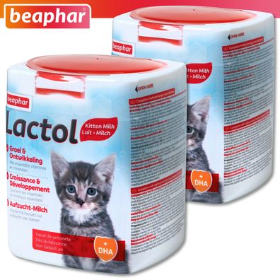 Beaphar 2 x 500 g Lactol Aufzucht-Milch für Katzen Welpen Kitten Milchpulver