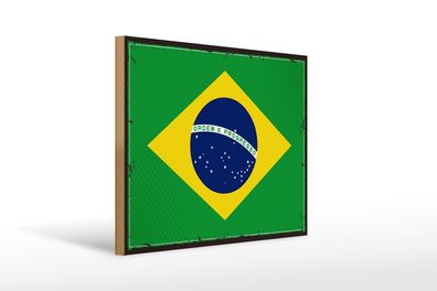 Holzschild Flagge Brasiliens 40x30 cm Retro Flag of Brazil Schild wooden sign