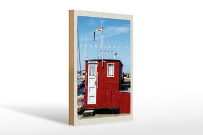 Holzschild Reise 20x30cm Skandinawien Meer Stromly rotes Haus Schild wooden sign