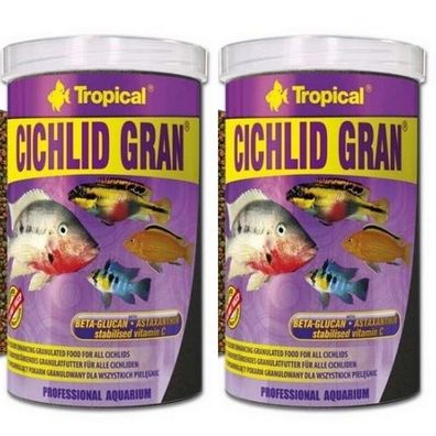 2x Tropical Cichlid Gran Granulat 1000ml Barschfutter Fische Aquarium Wachstum