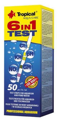 Tropical 6-in-1 Test 50 Teststreifen für Aquarien + Teich Wassertest NO2 pH GH