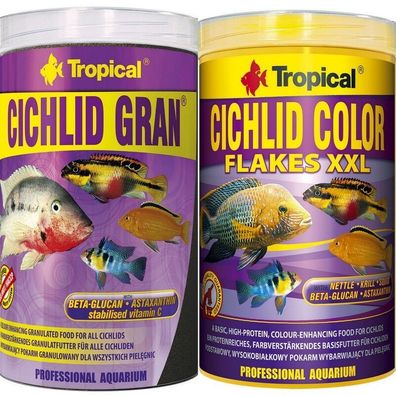 Tropical Cichlid Granulat 1000ml + Cichlid Color Flakes 1000ml Barsch Futter