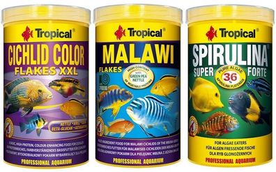 3 x 1000 ml Tropical Futter Cichlid Flocken Malawi Spirulina Forte