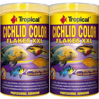 2x Tropical Cichlid Color Flakes XXL 1000ml Farbfutter für Cichliden Fischfutter