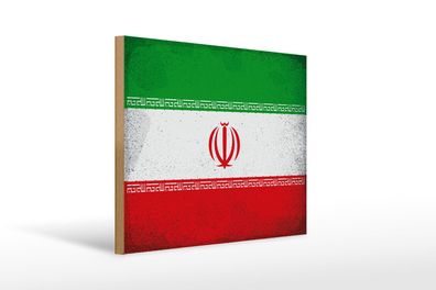 Holzschild Flagge Iran 40x30 cm Flag of iran Vintage Deko Schild wooden sign