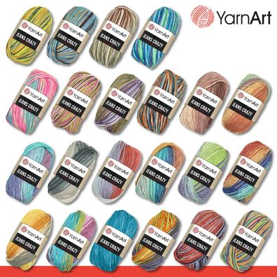 YarnArt 3x 50g Jeans Crazy Wolle mit Farbverlauf Baumwolle & Polyacryl 22 Farben