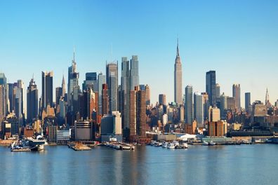 Glasbild Wandbild Bild Fotokunst Foto Deko 120cm Amerika USA New York Skyline