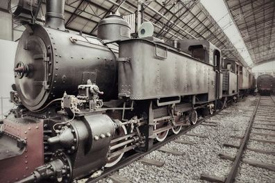 Glasbild Wandbild Bild Fotokunst Dekoration Foto 90cm Eisenbahn Lokomotive