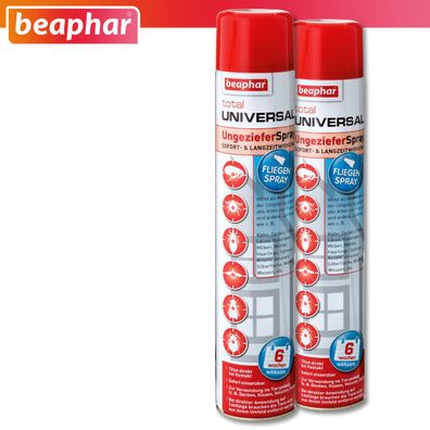 Beaphar 2 x 750 ml Total Universal Ungeziefer Spray Umgebungsspray Zecken Flöhe
