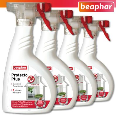 Beaphar 4 x 400 ml Protecto Plus Insekten Zerstäuber Spray Flöhe Umgebung
