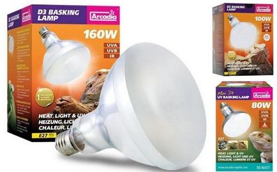 Arcadia D3 UV Basking E 27 Lampe 80 / 100 / 160 Watt Terrarien - Reptilienlampe-