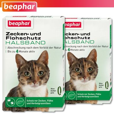 Beaphar 2x Zecken- und Flohschutz Halsband Katze dunkelgrün 35 cm 4 Monate aktiv