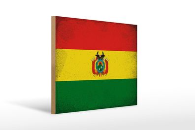 Holzschild Flagge Bolivien 40x30cm Flag of Bolivia Vintage Schild wooden sign
