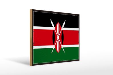Holzschild Flagge Kenias 40x30 cm Retro Flag of Kenya Deko Schild wooden sign