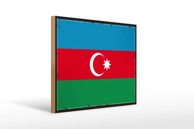 Holzschild Flagge Aserbaidschan 40x30 cm Retro Azerbaijan Schild wooden sign