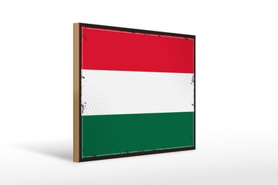 Holzschild Flagge Ungarns 40x30 cm Retro Flag of Hungary Deko Schild wooden sign