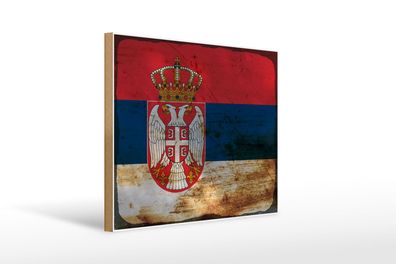 Holzschild Flagge Serbien 40x30 cm Flag of Serbia Rost Deko Schild wooden sign