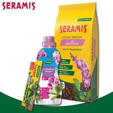 Seramis 3er-Set: Spezial-Substrat für Orchideen + Orchideen Wasser + Gießanzeiger