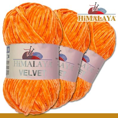 Himalaya 3x100 g Velvet Premium Wolle | 90016 Kürbis |Chenille Stricken Häkeln