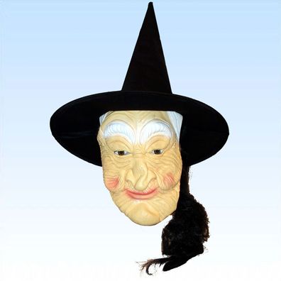 Hexenmaske mit Hut und Haaren Maske für Kostüm Hexe böse Frau Hexenkostüm