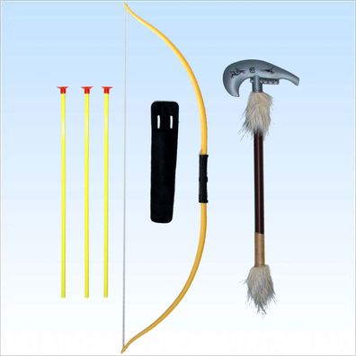 Indianer Waffen Set 69cm Bogen Köcher Pfeile Tomahawk für Kostüm Indianer