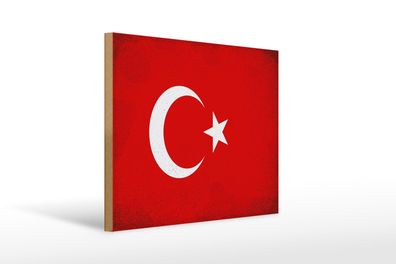 Holzschild Flagge Türkei 40x30 cm Flag of Turkey Vintage Deko Schild wooden sign