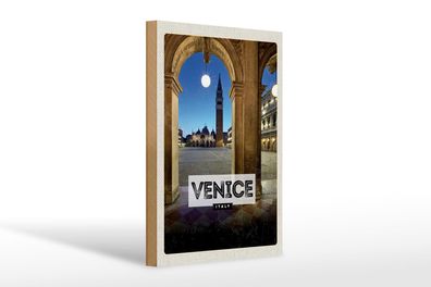 Holzschild Reise 20x30 cm Venice Italien Nacht Architektur Schild wooden sign