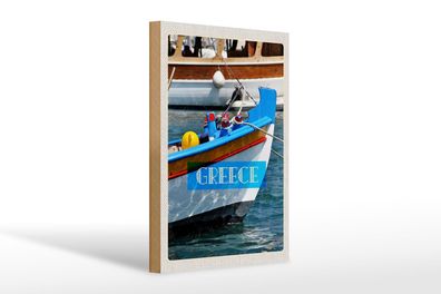 Holzschild Reise 20x30cm Greece Griechenland Sommer Boot Meer Schild wooden sign