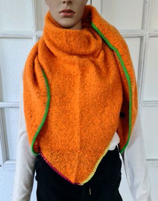 Blogger Super Flausch XL Dreieckstuch Schal bunter Rand Viskose Wolle Orange