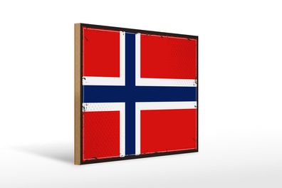Holzschild Flagge Norwegens 40x30 cm Retro Flag Norway Deko Schild wooden sign