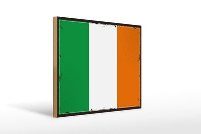 Holzschild Flagge Irlands 40x30 cm Retro Flag of Ireland Deko Schild wooden sign