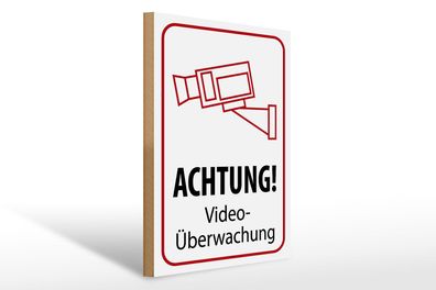 Holzschild Hinweis 30x40 cm Achtung Videoüberwachung Deko Schild wooden sign
