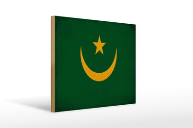 Holzschild Flagge Mauretanien 40x30 cm Mauritania Vintage Schild wooden sign