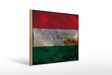Holzschild Flagge Ungarn 40x30 cm Flag of Hungary Rost Deko Schild wooden sign