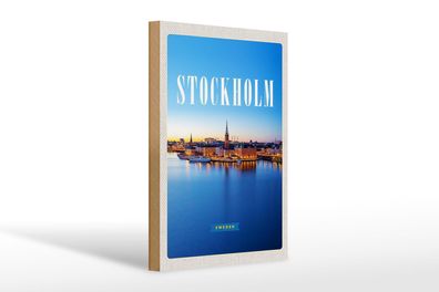 Holzschild Reise 20x30 cm Stockholm Schweden Meer Städtetrip Schild wooden sign
