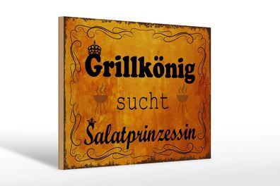 Holzschild Spruch 30x20 cm Grillkönig Salatprinzessin Deko Schild wooden sign