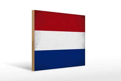 Holzschild Flagge Niederlande 40x30 cm Netherlands Vintage Schild wooden sign