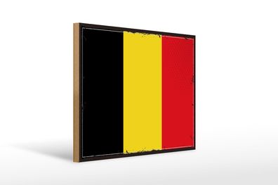 Holzschild Flagge Belgiens 40x30 cm Retro Flag of Belgium Schild wooden sign