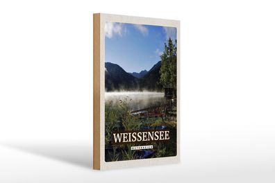 Holzschild Reise 20x30 cm Weissensee Urlaub See Wälder Natur Schild wooden sign